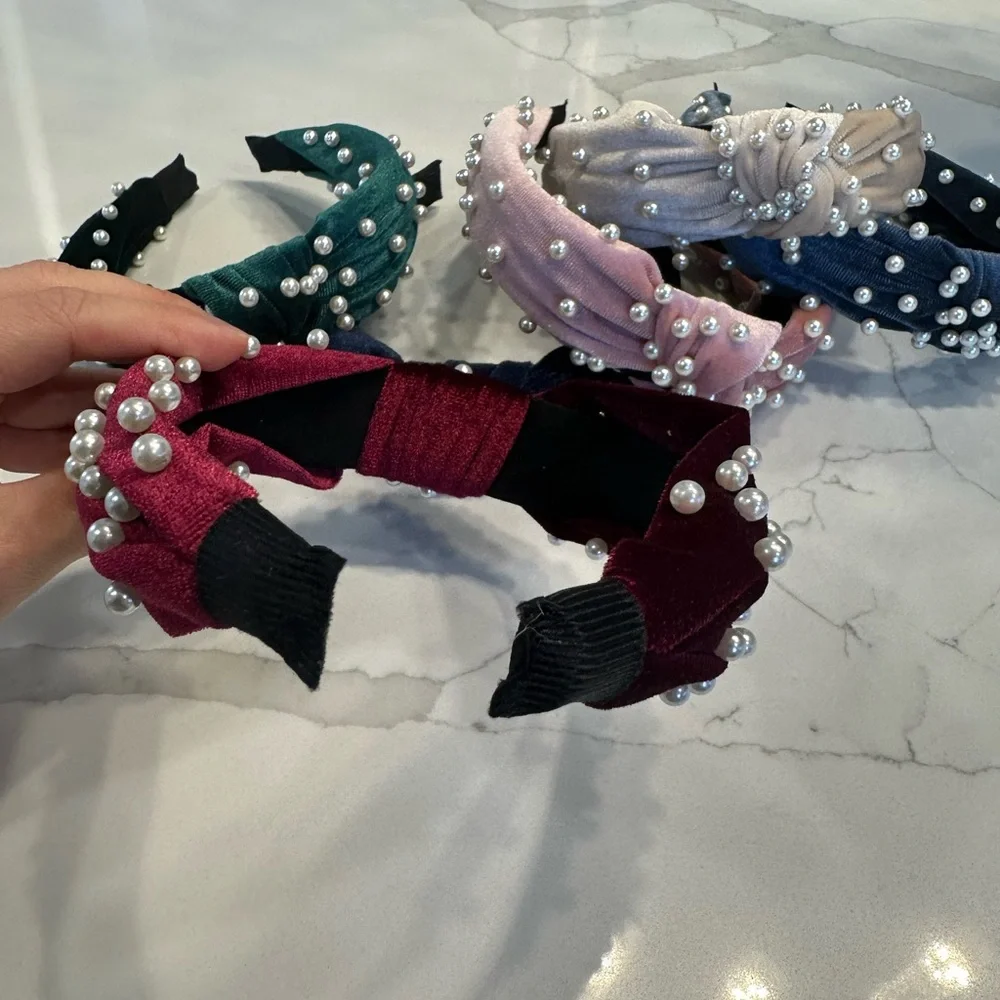Bundle of velvet Headbands with Pearls